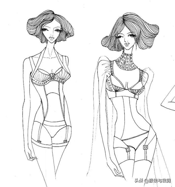 9款时尚美女服装设计手绘图