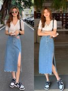 长款牛仔裙搭配什么样的上衣(长款牛仔裙搭配什么样的上衣图片)